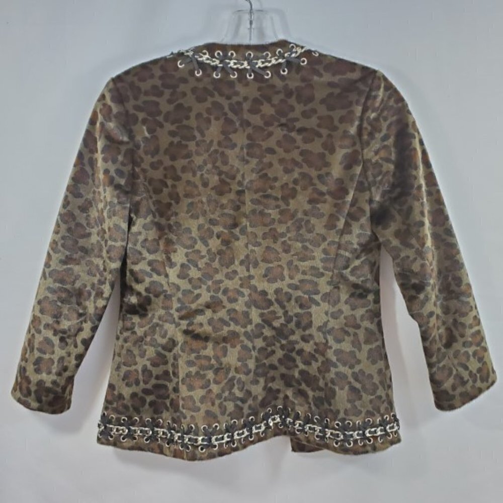 L'Agence Leopard Print Faux-Fur Chain Trim Jacket - Picture 4 of 6